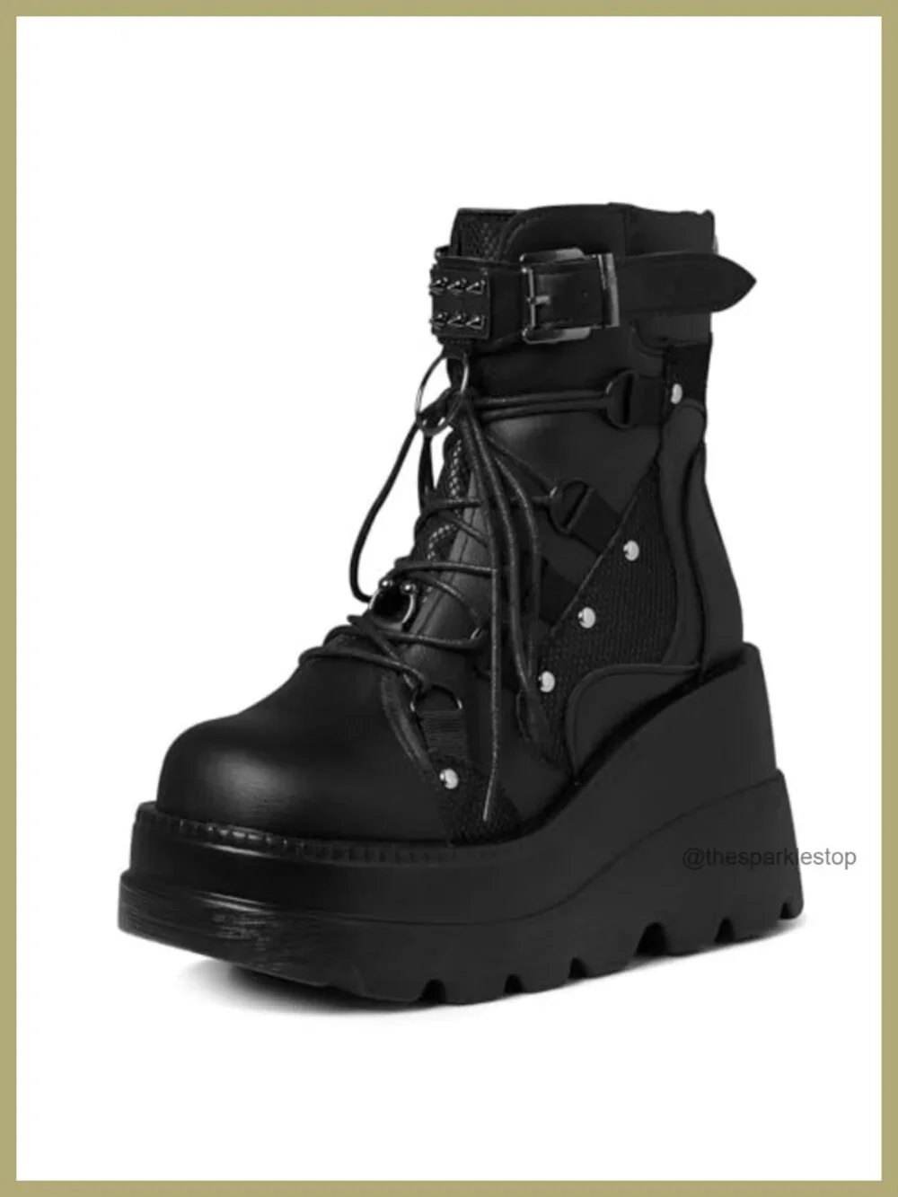 Goth Platform Wedge Booties Chunky Heel Lace Up Vegan PU Leather Ankle Boots